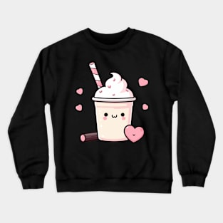 Kawaii Strawberry and Vanilla Ice Cream with Hearts | Cute Kawaii Food Art Crewneck Sweatshirt